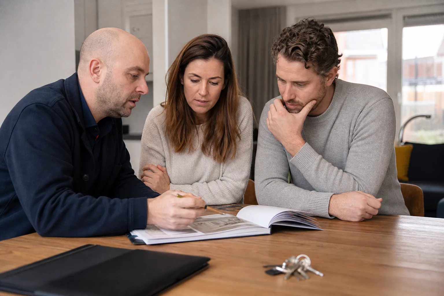 Een Nederlandse woning met sleutels en papieren. Beeld bij het artikel: Hoe bouw je een aankoopkeuringsrapport op dat een koper zonder bouwkundige kennis begrijpt?