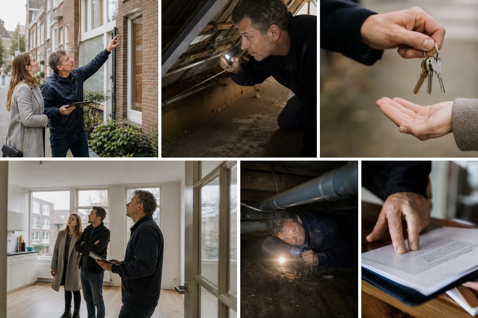 Een Nederlandse woning met sleutels en papieren. Beeld bij het artikel: Welke onderdelen loop je na bij een bouwkundige keuring van kruipruimte tot nok?